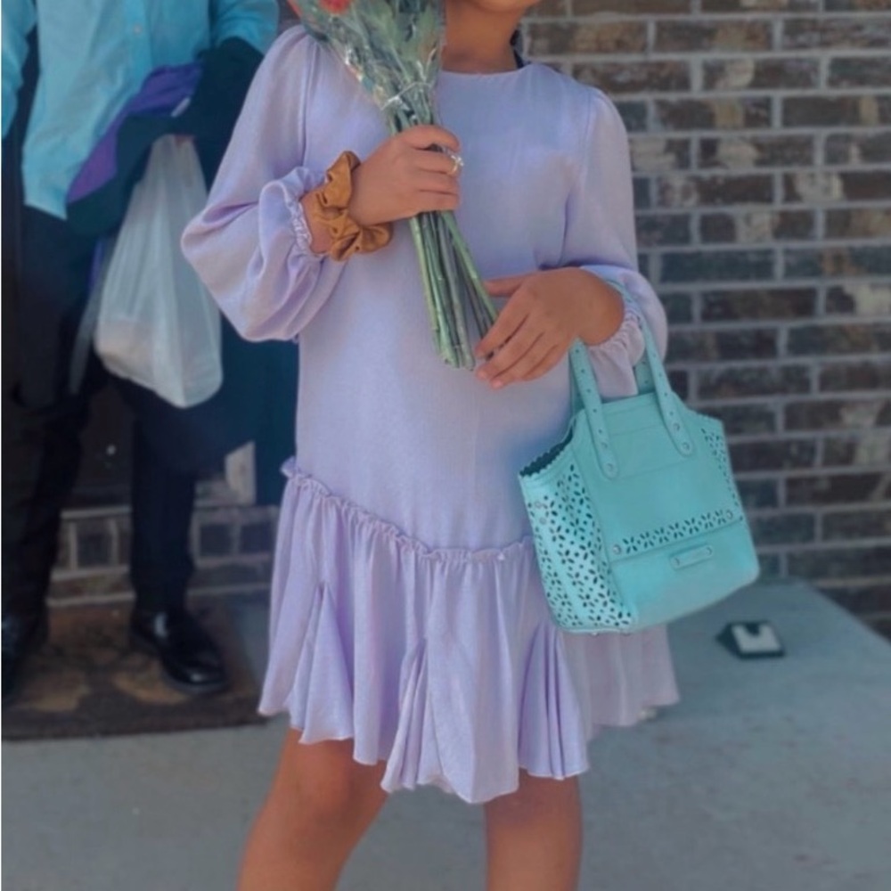 GB girls Lavender Ruffle Hem Dress with Puff Sleeves Perfect for Easter see pics
